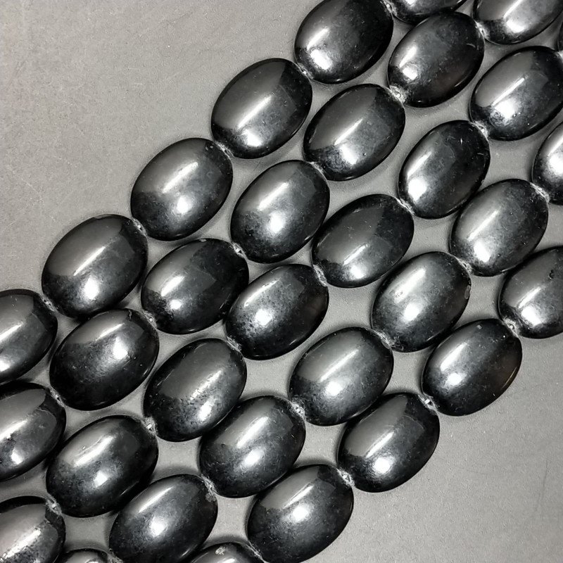 Agata Nera in Perline Forma Ovale Piatto Liscio Foro Passante 12X18mm