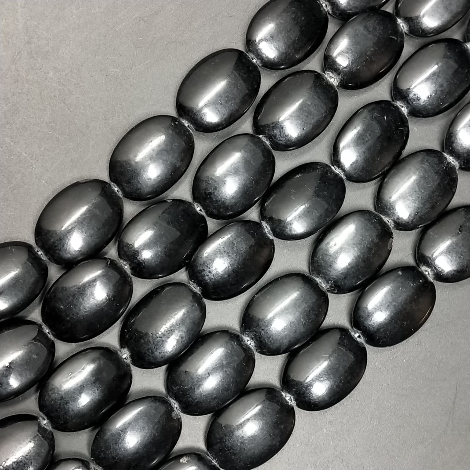 Agata Nera in Perline Forma Ovale Piatto Liscio Foro Passante 12X18mm