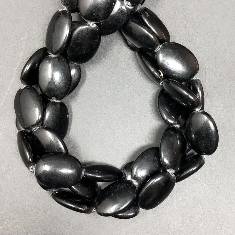 Agata Nera in Perline Forma Ovale Piatto Liscio Foro Passante 12X18mm