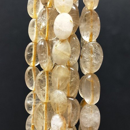Quarzo Rutilato Dorato Naturale in Perline Forma Ovale Piatto Liscio Foro Passante 08X10-13mm