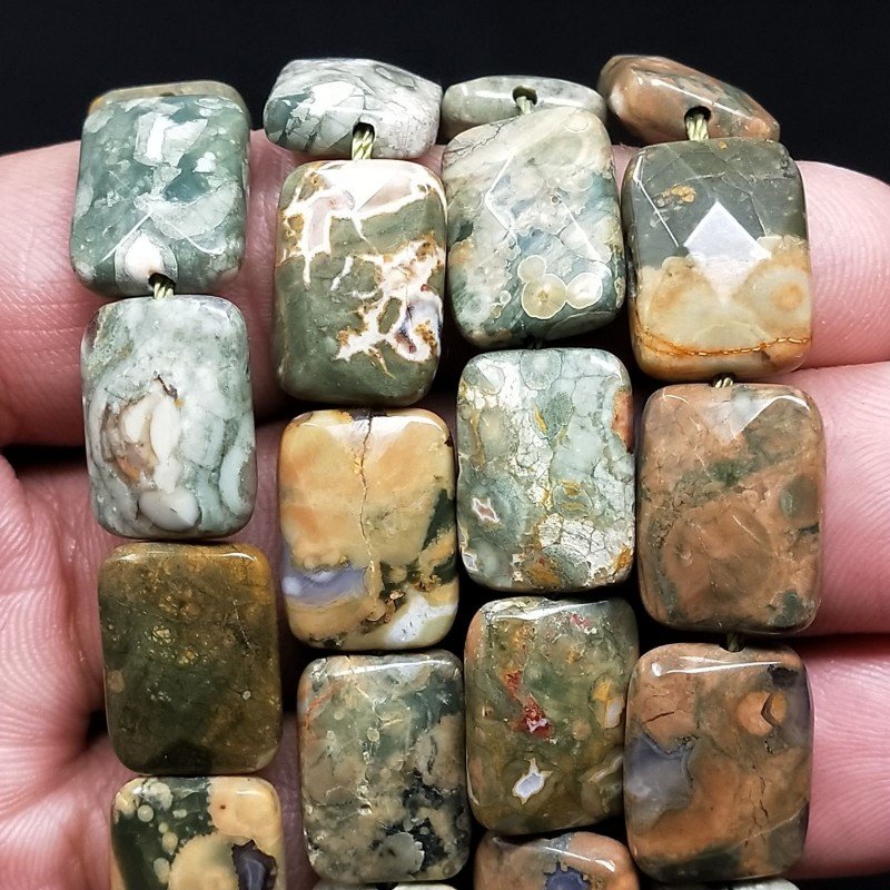 Riolite Naturale in Perline Forma Rettangolare Piatto Sfaccettato Foro Passante 12X16mm