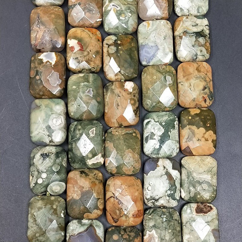 Riolite Naturale in Perline Forma Rettangolare Piatto Sfaccettato Foro Passante 15X20mm