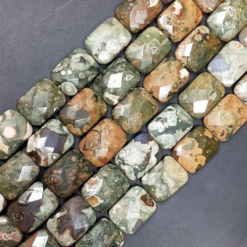 Riolite Naturale in Perline Forma Rettangolare Piatto Sfaccettato Foro Passante 15X20mm