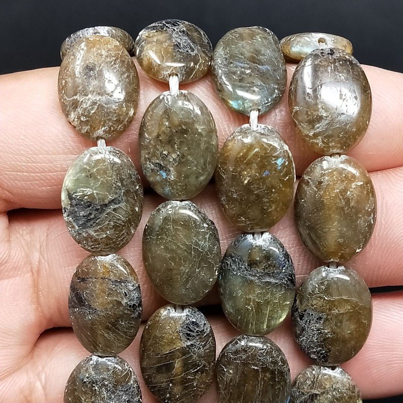 Labradorite Naturale in Perline Forma Ovale Piatto Liscio Foro Passante 12X16mm