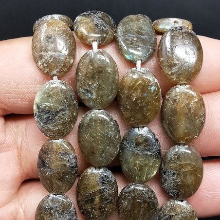 Labradrorite Naturale in Perline Forma Ovale Piatto Liscio Foro Passante 12X16mm