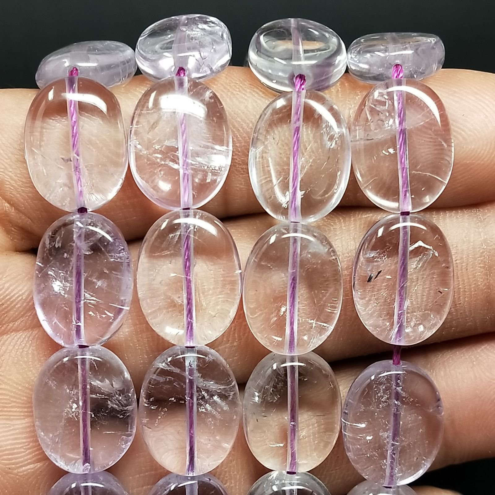 Ametista Rosa Di Francia Naturale in Perline Forma Ovale Piatto Liscio Foro Passante 12X15mm