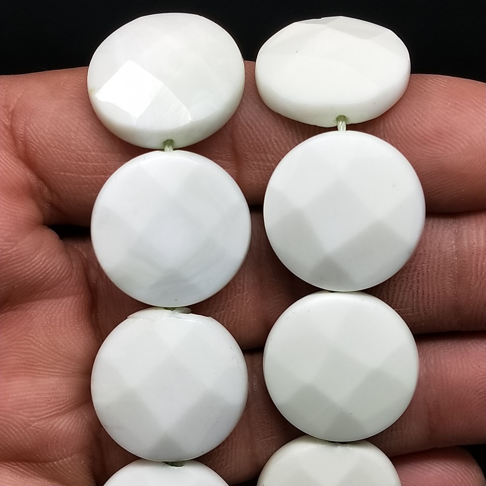 Agata Bianca Perline Forma Tondo Piatto Sfaccettato 20mm