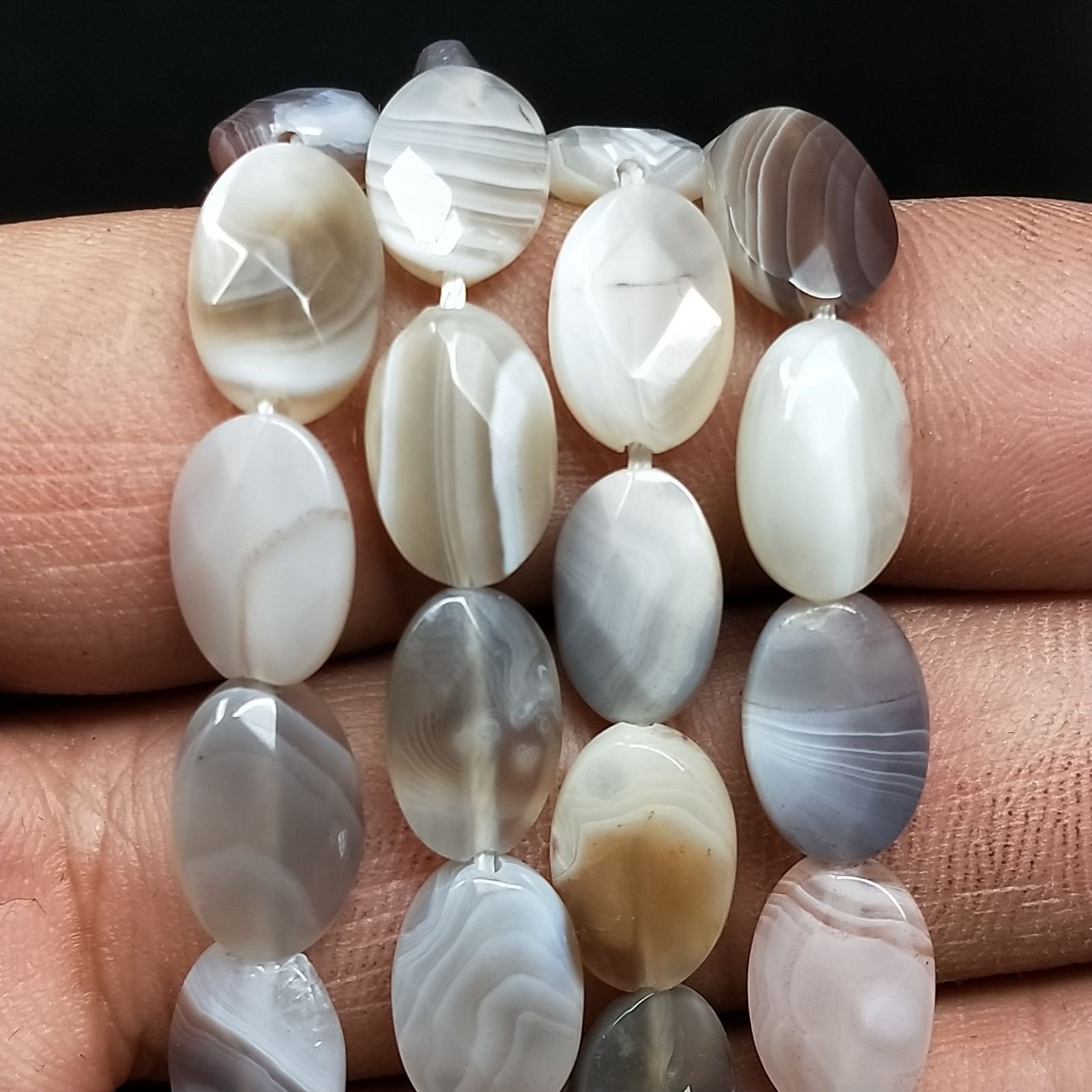 Agata Botswana Naturale in Perline Forma Ovale Piatto Sfaccettato Foro Passante 08X12mm