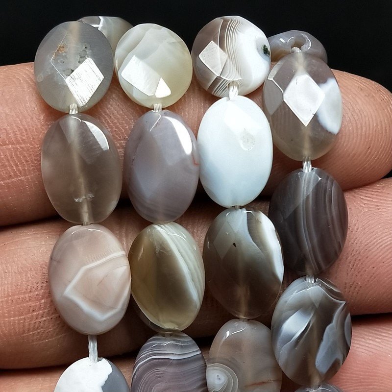Agata Botswana Naturale in Perline Forma Ovale Piatto Sfaccettato Foro Passante 10X14mm
