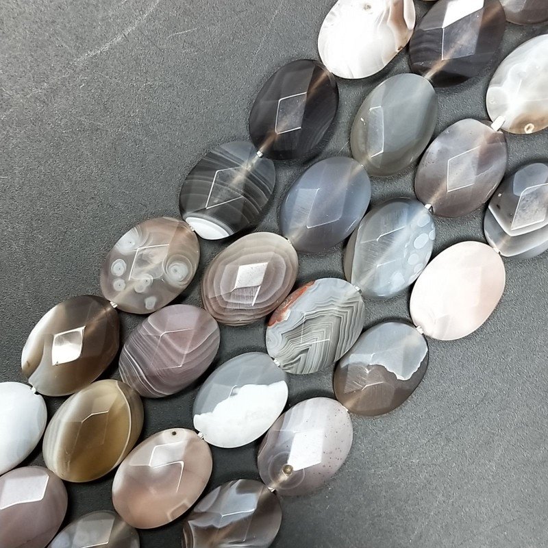 Agata Botswana Naturale in Perline Forma Ovale Piatto Sfaccettato Foro Passante 10X14mm