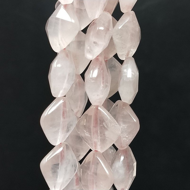 Quarzo Rosa Naturale Perline Forma Quadrato Piatto Sfaccettato Foro Diagonale 12mm