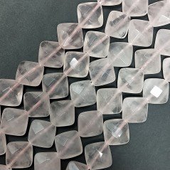Quarzo Rosa Naturale Perline Forma Quadrato Piatto Sfaccettato Foro Diagonale 12mm