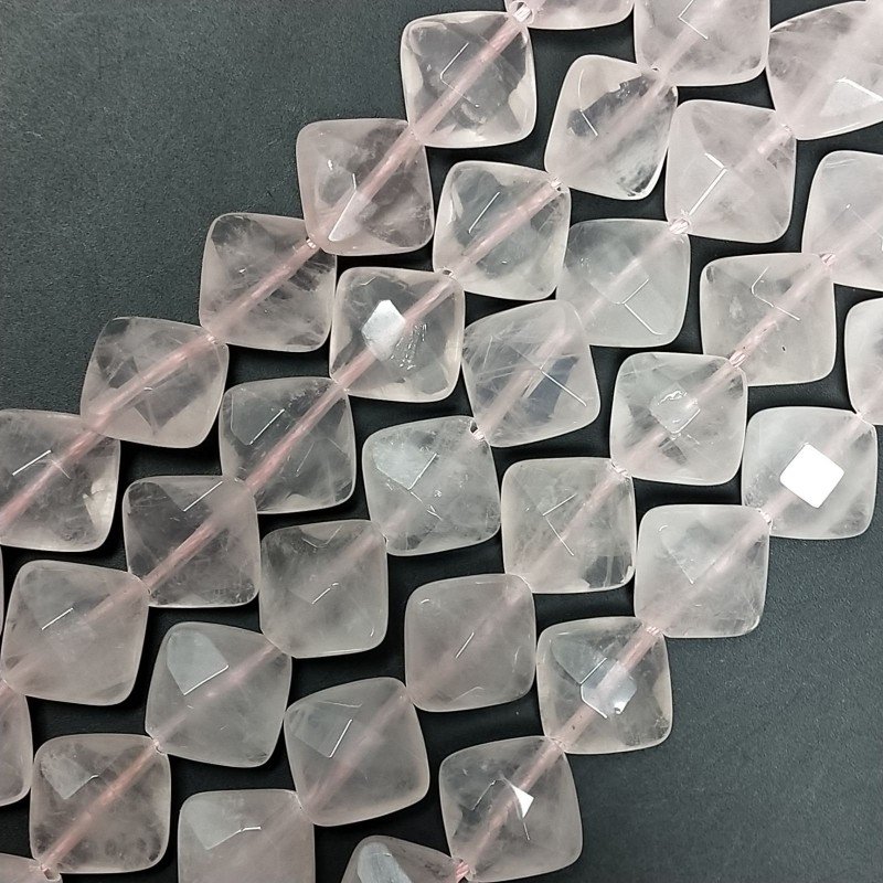 Quarzo Rosa Naturale Perline Forma Quadrato Piatto Sfaccettato Foro Diagonale 12mm