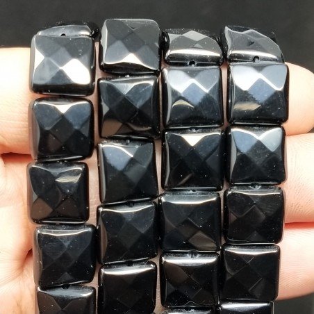 Onice Nera Naturale Perline Forma Quadrato Piatto Sfaccettato Foro Passante 12mm