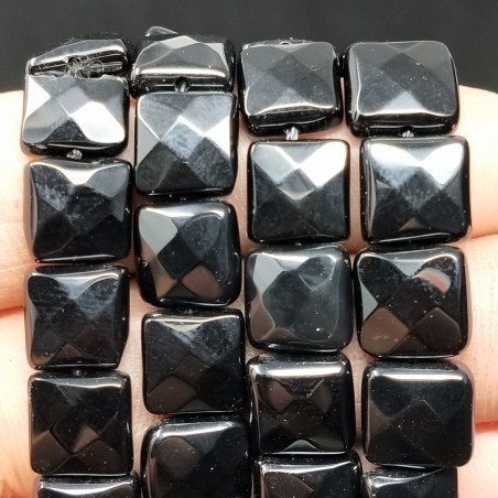 Onice Nera Naturale Perline Forma Quadrato Piatto Sfaccettato Foro Passante 10mm