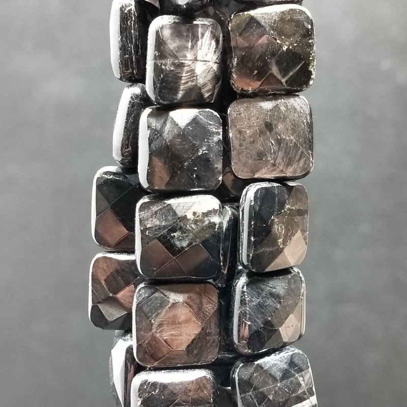 Tormalina Nera Naturale Perline Forma Quadrato Piatto Sfaccettato Foro Passante 12mm