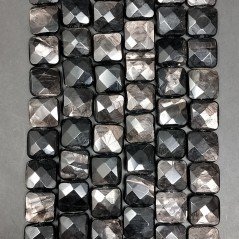 Tormalina Nera Naturale Perline Forma Quadrato Piatto Sfaccettato Foro Passante 12mm
