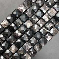 Tormalina Nera Naturale Perline Forma Quadrato Piatto Sfaccettato Foro Passante 12mm
