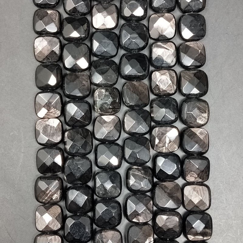 Tormalina Nera Naturale Perline Forma Quadrato Piatto Sfaccettato Foro Passante 10mm