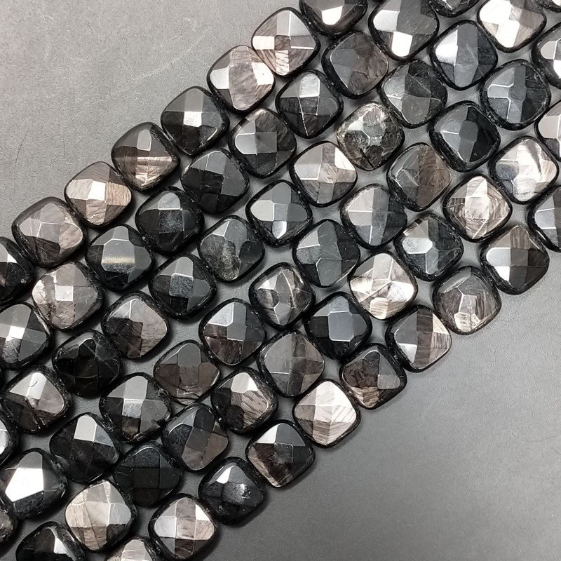 Tormalina Nera Naturale Perline Forma Quadrato Piatto Sfaccettato Foro Passante 10mm