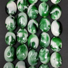 Resina Ambra Verde in Perline Forma Ovale Piatto Liscio Foro Passante 18x25mm