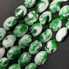 Resina Ambra Verde in Perline Forma Ovale Piatto Liscio Foro Passante 18x25mm