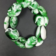 Resina Ambra Verde in Perline Forma Ovale Piatto Liscio Foro Passante 18x25mm