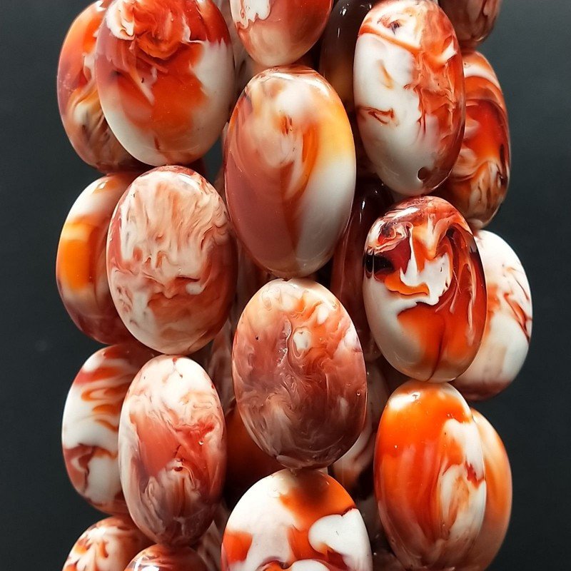 Resina Ambra Rosso in Perline Forma Ovale Piatto Liscio Foro Passante 18x25mm