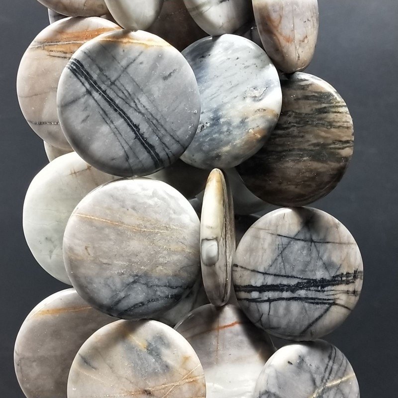 Diaspro Picasso Grigio Venato Tondo Piatto Liscio 30mm