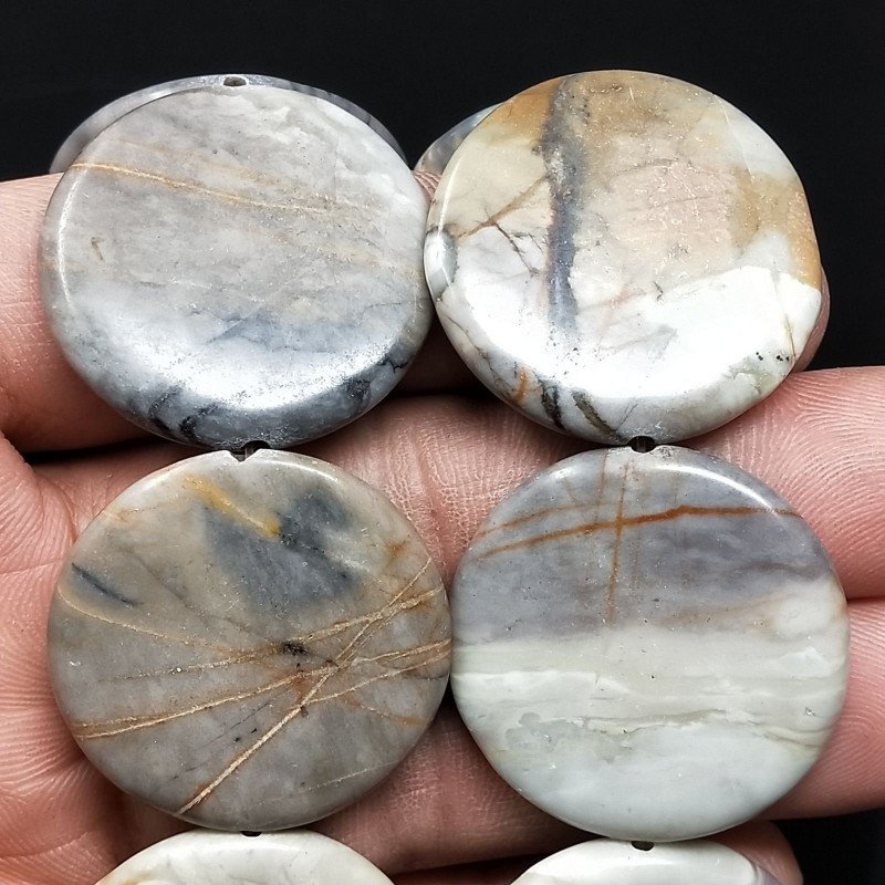 Diaspro Picasso Grigio Venato Tondo Piatto Liscio 30mm