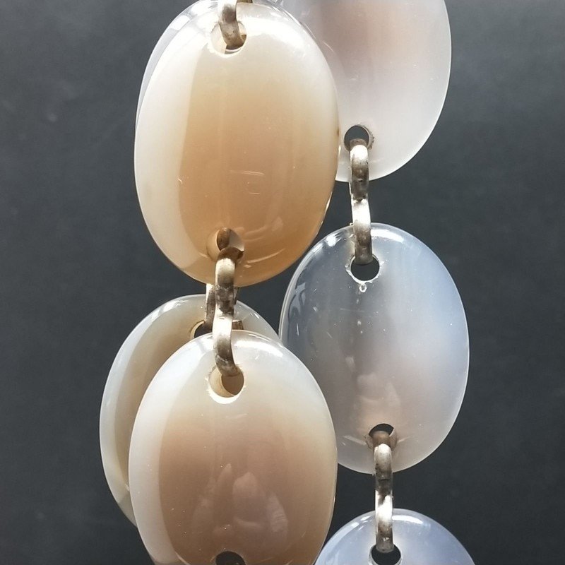 Agata Botswana Grigia in Perline Forma Ovale Piatto Liscio Doppio Forato 30X40mm