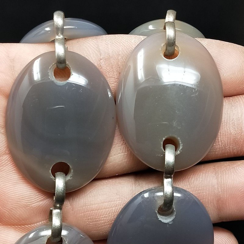 Agata Botswana Grigia in Perline Forma Ovale Piatto Liscio Doppio Forato 30X40mm