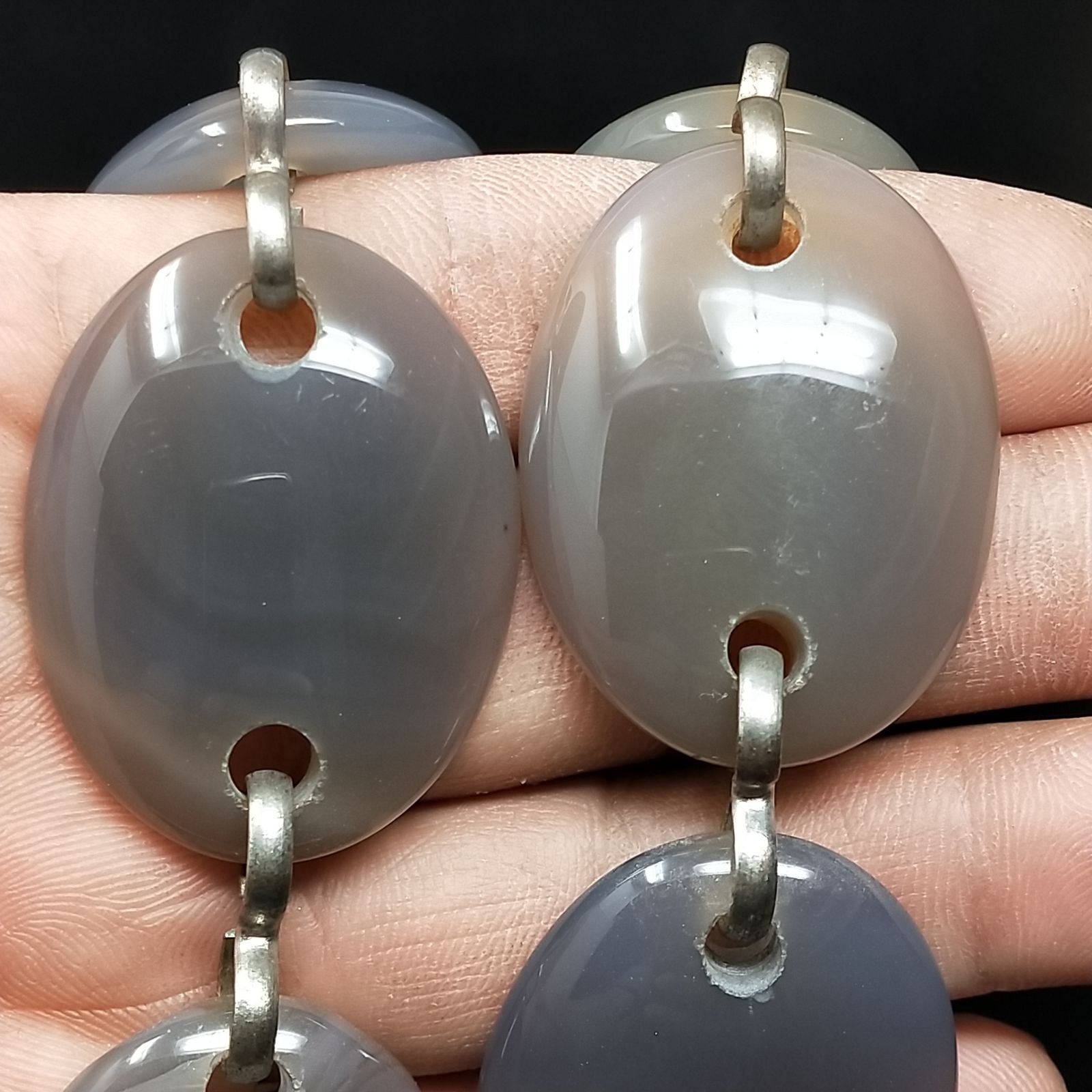 Agata Botswana Grigia in Perline Forma Ovale Piatto Liscio Doppio Forato 30X40mm