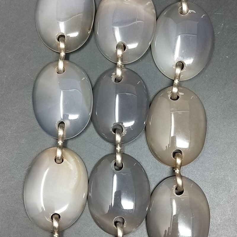 Agata Botswana Grigia in Perline Forma Ovale Piatto Liscio Doppio Forato 30X40mm