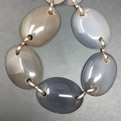 Agata Botswana Grigia in Perline Forma Ovale Piatto Liscio Doppio Forato 30X40mm
