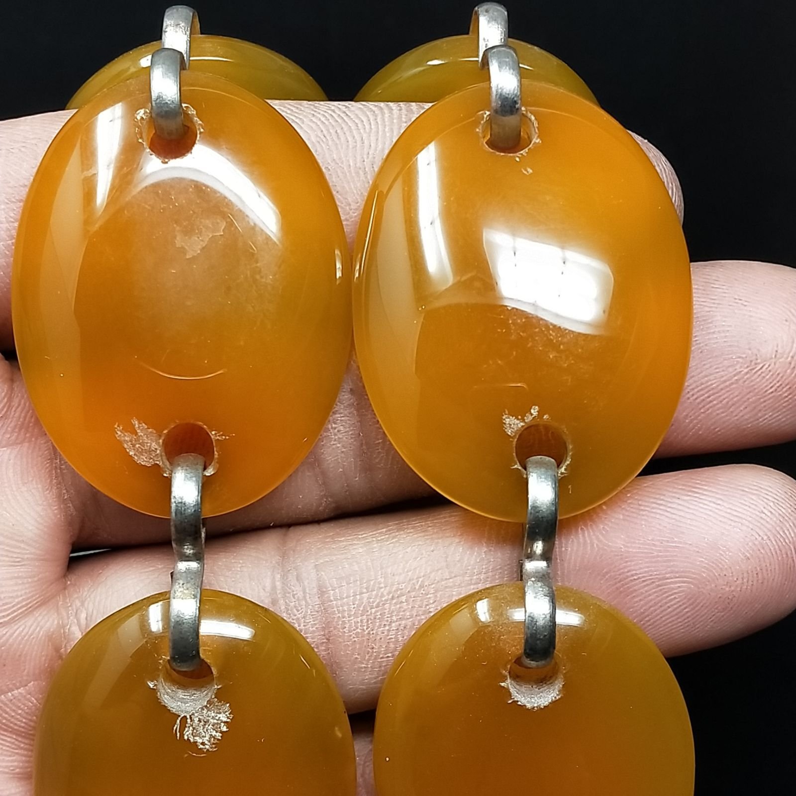 Agata Gialla in Perline Forma Ovale Piatto Liscio Doppio Forato 39X30mm