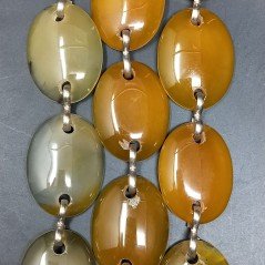 Agata Gialla in Perline Forma Ovale Piatto Liscio Doppio Forato 39X30mm