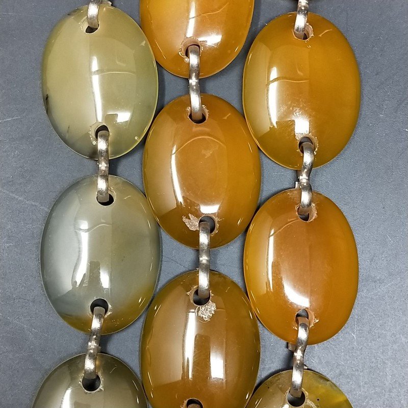 Agata Gialla in Perline Forma Ovale Piatto Liscio Doppio Forato 39X30mm