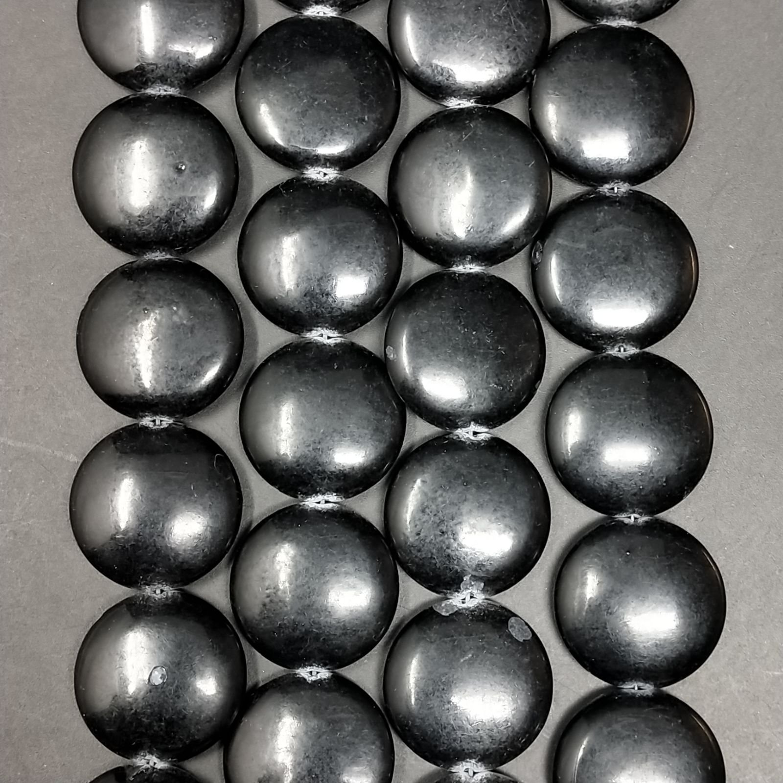 Agata Nera Perline Forma Tondo Piatto Liscio 20mm