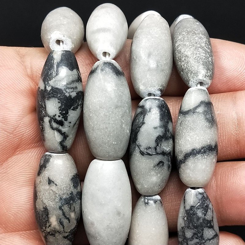 Diaspro Picasso Grigio Perline Forma Barilotto Liscio 11x25mm