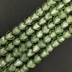 Perline in Vetro Stile Murano Verde Forma Cuore Piatto Liscio Foro Passante 15mm