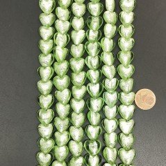 Perline in Vetro Stile Murano Verde Forma Cuore Piatto Liscio Foro Passante 12mm