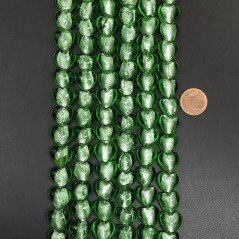 Perline in Vetro Stile Murano Verde scuro Forma Cuore Piatto Liscio Foro Passante 12mm