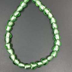 Perline in Vetro Stile Murano Verde scuro Forma Cuore Piatto Liscio Foro Passante 12mm