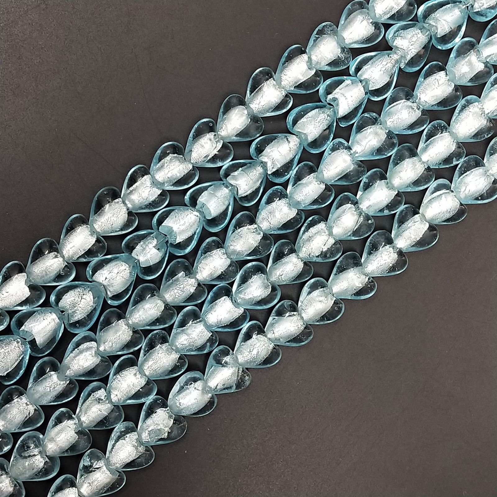 Perline in Vetro Stile Murano Azzurro Forma Cuore Piatto Liscio Foro Passante 12mm