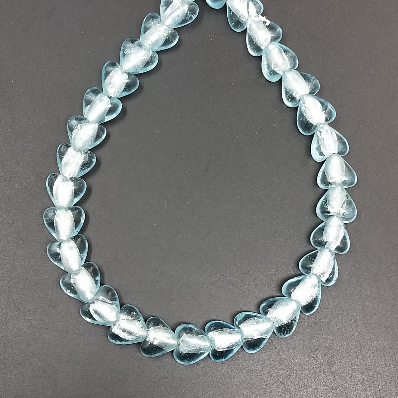 Perline in Vetro Stile Murano Azzurro Forma Cuore Piatto Liscio Foro Passante 12mm