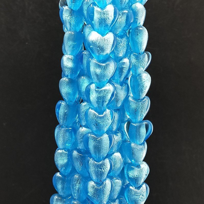Perline in Vetro Stile Murano Blu Forma Cuore Piatto Liscio Foro Passante 15mm