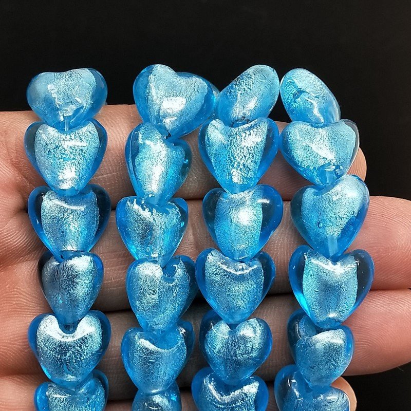 Perline in Vetro Stile Murano Blu Forma Cuore Piatto Liscio Foro Passante 15mm