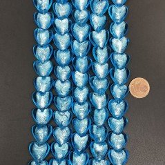 Perline in Vetro Stile Murano  Blu Forma Cuore Piatto Liscio Foro Passante 15mm