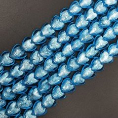 Perline in Vetro Stile Murano  Blu Forma Cuore Piatto Liscio Foro Passante 15mm